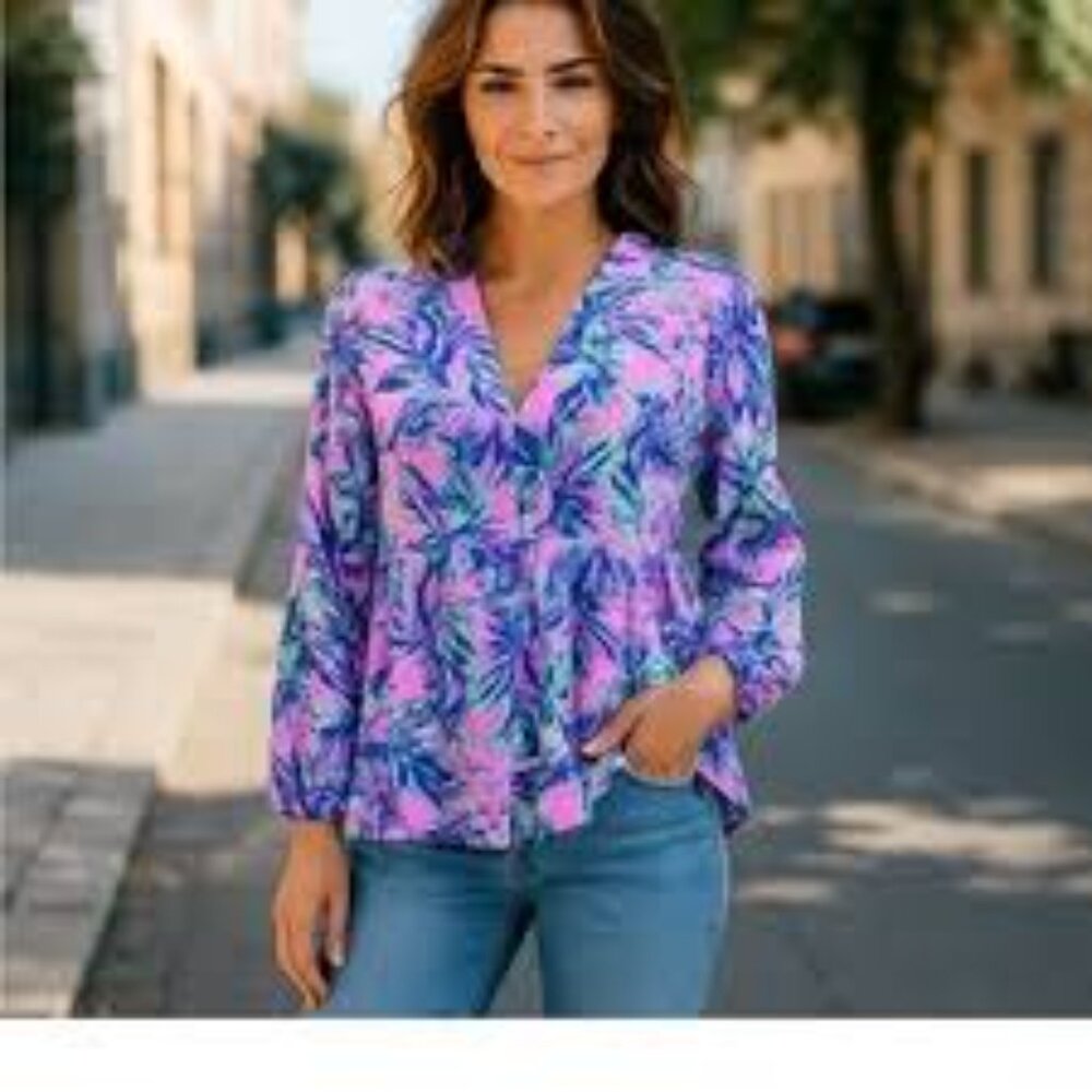 Lilly Pulitzer Winona Knit Floral Babydoll Tunic Top Size S - Picture 2 of 12